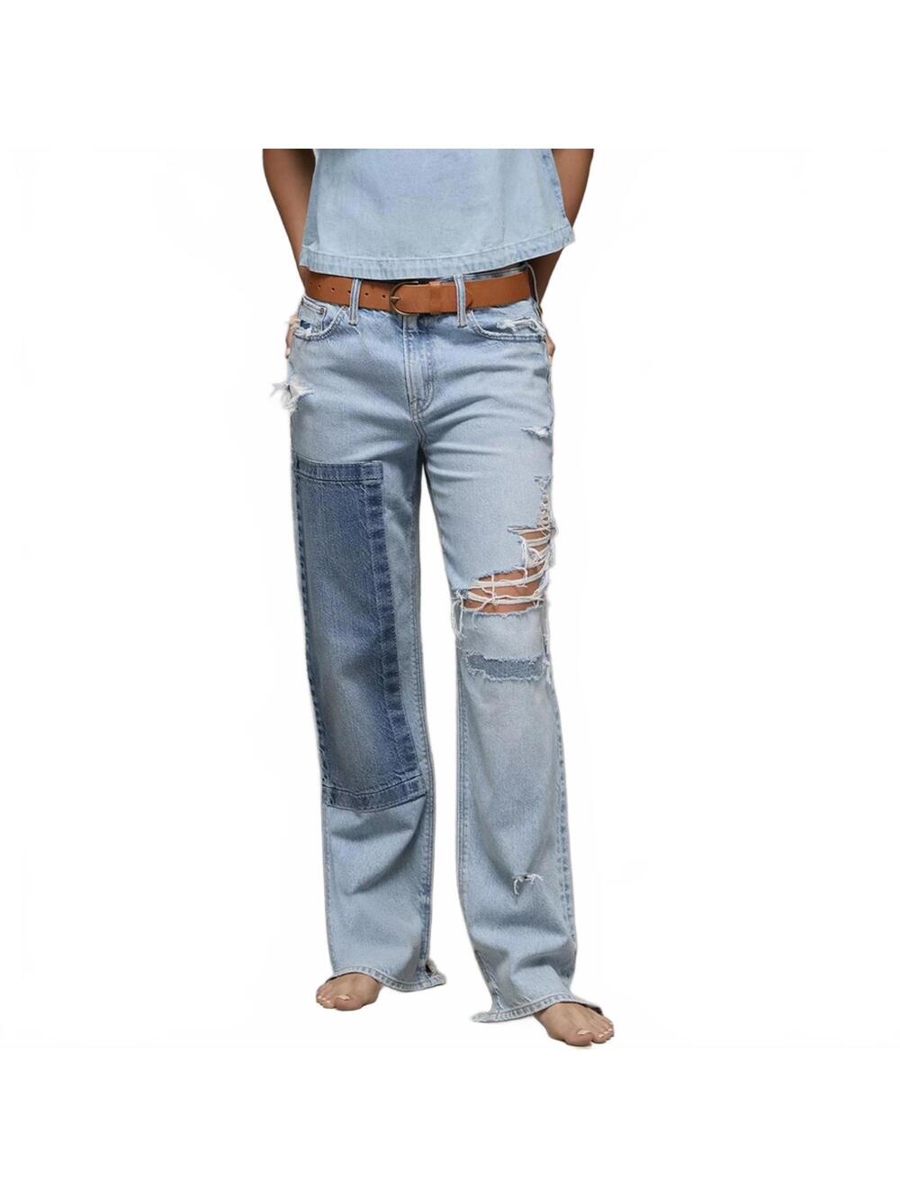 AE Strigid Low-Rise Baggy Straight Jean American Eagle NWT Light Repair 000R